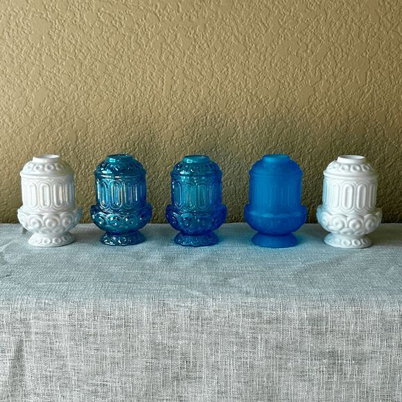 Mini L.E. Smith Mould Moon & Star Courting Fairy Lamps - Colonial Blu Carnival - - Picture 4 of 4